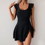 Emoswim - Damen Badekleid Bauchweg Badeanzug Schlankmachend Rüschen Seitlich gebundenes Badekleid Bademode