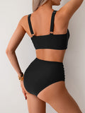Emoswim - Damen High Waist Bikini-Sets Twist-Front Zweiteiliger Badeanzug Gerafft Bauchweg Bademode