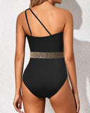 Emoswim - One Shoulder One Piece Swimsuit for Women Tummy Control Bathing Suits-Black Webbing