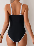 Emoswim - Damen Bauchweg Badeanzug Colorblock Einteiler Bademode Schlankmachende Doppelträger High-Cut Badeanzug