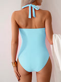 Emoswim - Damen Badeanzug V-Ausschnitt Neckholder Bademode Twist-Front Gerafft Bauchweg Badeanzug