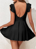 Emoswim - Women's One Piece Swimsuit Ruffle Cutout Swimdress Tummy Control V Neck Wrap Swimwear-Black