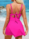 Emoswim - Womens One Piece Swimsuit Tummy Control Bathing Suit Scalloped Modest Tie Knot Swim Dress