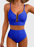 Emoswim - Sommer Zweiteiliges Bikini-Set U-Bügel Cut-Out High Waist Badeanzug - Blau