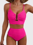 Emoswim - Sommer Zweiteiliges Bikini-Set U-Bügel Cut-Out High Waist Badeanzug - Pink