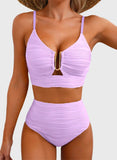 Emoswim - Sommer Zweiteiliges Bikini-Set U-Bügel Cut-Out High Waist Badeanzug - Lila