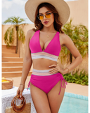 Emoswim - High Waisted Tummy Control Color Block Bikini Sets-Pink