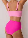 Emoswim - Damen High Waist Bikini-Sets Einfarbig Plissiert 2-teilige Badeanzüge Sexy Strand-Sets mit herausnehmbaren Pads