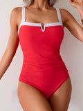 Emoswim - Damen Badeanzüge Colorblock Schlankmachend Bauchweg Bademode V-Bügel Volle Abdeckung Bademode