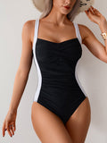 Emoswim - Damen Badeanzug Gerafft Bauchweg Bademode Schlankmachender Colorblock Badeanzug
