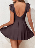 Emoswim - Women's One Piece Swimsuit Ruffle Cutout Swimdress Tummy Control V Neck Wrap Swimwear-Brown