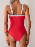 Emoswim - Damen Badeanzüge Colorblock Schlankmachend Bauchweg Bademode V-Bügel Volle Abdeckung Bademode