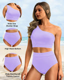 Emoswim - One Shoulder High Waisted Bikini Sets Two Piece Swimsuit Tummy Control-Purple