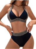 Emoswim - Damen Sexy High Waist Neckholder V-Ausschnitt Bikini Bauchweg Badeanzug
