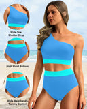Emoswim - One Shoulder High Waisted Bikini Sets Two Piece Swimsuit Tummy Control-Blue Green