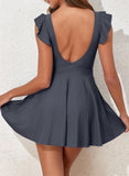 Emoswim - Women's One Piece Swimsuit Ruffle Cutout Swimdress Tummy Control V Neck Wrap Swimwear-Grey
