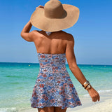 Emoswim - Damen Badekleid Bauchweg Cut-Out Bademode Knotendetail Badeanzug Sexy V-Ausschnitt Criss-Cross Neckholder Monokini