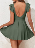 Emoswim - Women's One Piece Swimsuit Ruffle Cutout Swimdress Tummy Control V Neck Wrap Swimwear-Teal