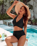 Emoswim - Tummy Control Bathing Suits Modest High Waisted Bikini Sets-Black
