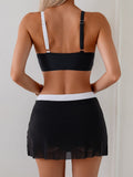 Emoswim - High Waist Bikini-Sets für Damen Bauchweg Badeanzüge Zweiteilige Bademode Curvy Mesh Baderöcke
