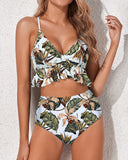 Emoswim - Tummy Control Two Piece Bikini Set Deep V Neckline-Leaves