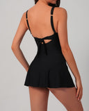 Emoswim - Womens One Piece Swimsuit Tummy Control Bathing Suit Scalloped Modest Tie Knot 2026 Swim Dress-Black