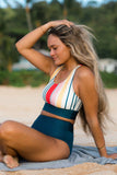 Emoswim - Gestreiftes U-Ausschnitt Sportliches Bikini-Set