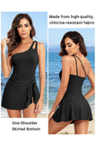 Emoswim - One-Shoulder Badekleid für Damen Bauchweg Badeanzug mit Rock - Schwarz