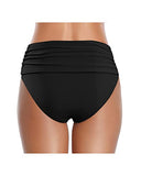 Emoswim - Tummy Control High Waisted Ruched Swim Shorts Bikini Bottom-Black
