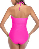 Emoswim - Removable Adjustable Halter Retro High Waist Swimsuits-Neon Pink