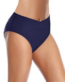 Emoswim - Cheeky High Waisted Bikini Bottoms For Women's Swimwear-Navy Blue