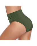 Emoswim - High Waisted Ruched Swim Shorts Tummy Control Bikini Bottom-Army Green