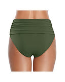Emoswim - High Waisted Ruched Swim Shorts Tummy Control Bikini Bottom-Army Green