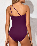 Emoswim - One Shoulder One Piece Swimsuit for Women Tummy Control Bathing Suits-Dark Purple
