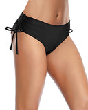 Emoswim - Womens Adjustable Bathing Suit Swimsuit Cheeky Swim Bottom Side Tie Bikini Bottom-Black