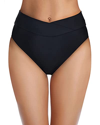 Emoswim - High Waisted Cheeky Swim Bottoms For Women-Black