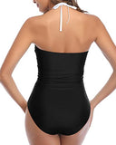 Emoswim - High Waisted Halter Retro High Waist Swimsuits-Black And White Stripe