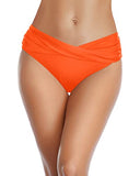Emoswim - Twist Bikini Bottom Ruched Cheeky High Cut Bathing Suit Bottoms-Neon Orange