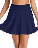 Emoswim - Breathable Black Pleated High Waisted Swim Skirt-Navy Blue
