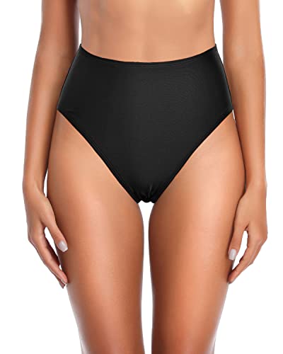 Emoswim - Retro High Cut Bikini Bottoms Tummy Control For Women-Black