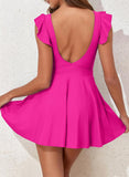 Emoswim - Damen Badeanzug Rüschen Cut-Out Badekleid Bauchweg V-Ausschnitt Wickel-Bademode