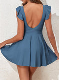 Emoswim - Women's One Piece Swimsuit Ruffle Cutout Swimdress Tummy Control V Neck Wrap Swimwear-Blue