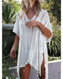 Emoswim - See-Through Crochet Hollow Irregular Cover Up-White