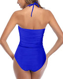 Emoswim - Cutout High Waisted Bathing Suit Halter Backless One Piece Swimsuits-Royal Blue