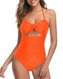 Emoswim - Sexy Cutout Tummy Control Retro High Waist Swimsuits-Neon Orange