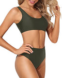Emoswim - Push-Up Bra Support Bikini Set Two Piece Scoop Neck Bikini For Women-Army Green