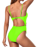 Emoswim - Spaghetti Strap Adjustable Tie Knot Front V Neck 1 Piece Swimsuits-Neon Green