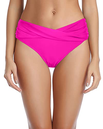 Emoswim - Women's Tummy Control V Cut Swimsuit Bottoms-Neon Pink