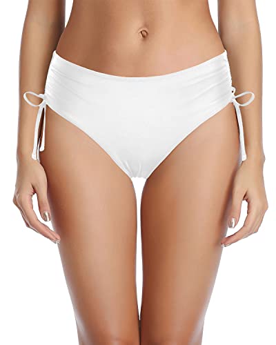 Emoswim - Bathing Suit Cheeky Swim Bottom Side Tie Bikini Bottom-White