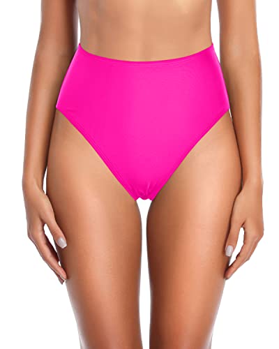 Emoswim - Women's Vintage High Waist Swim Bottoms-Neon Pink